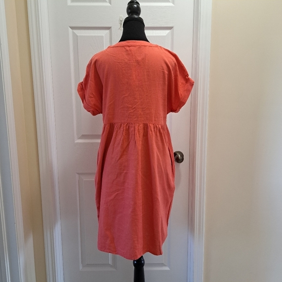 Briggs New York Coral Linen Dress Medium V-neck Short Sleeved - Picture 8 of 15